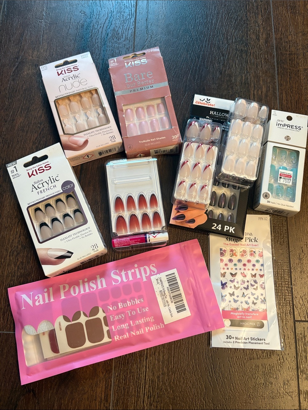 🆕10 Piece Bundle Of Acrylic And Gel Faux Nails, Polish Strips, Nail Decals